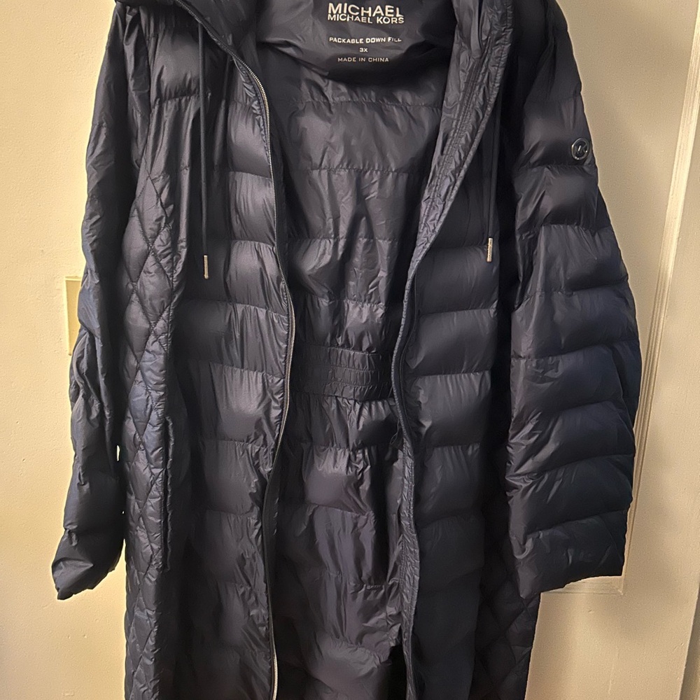 Michael Kors Womens Packable Down Jacket 3X Navy Puffer Quilted Lightweight - Picture 3 of 5